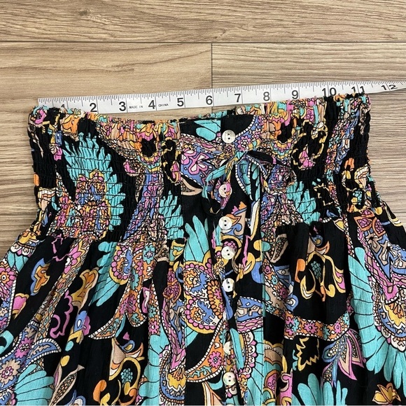 Haute Hippie Black & Blue Bright Floral Print Button Front High Low Maxi Skirt - Picture 9 of 11